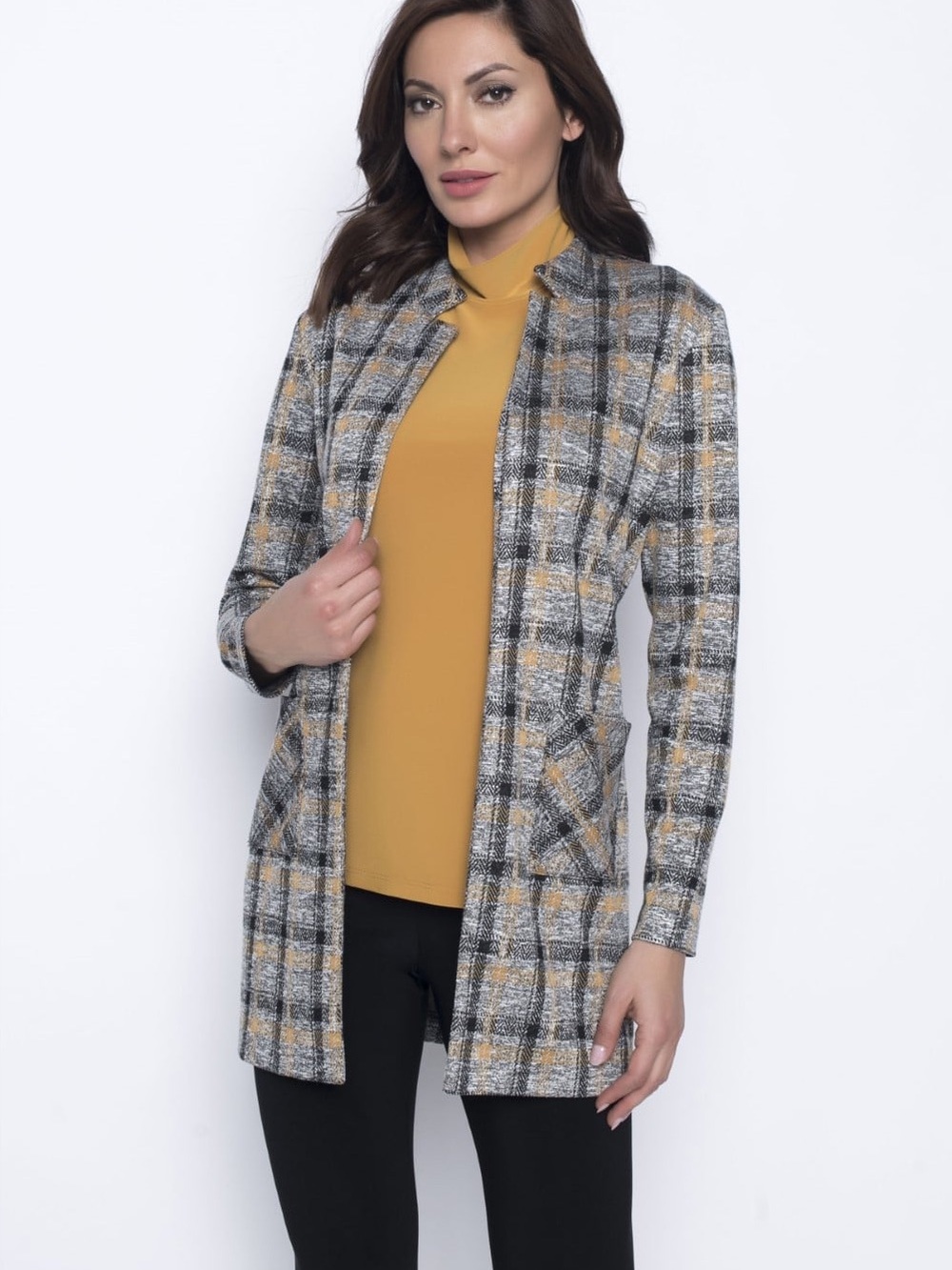 Frank Lyman Womens 16 Plaid Lightweight Jacket Longline Open Front Made Canada